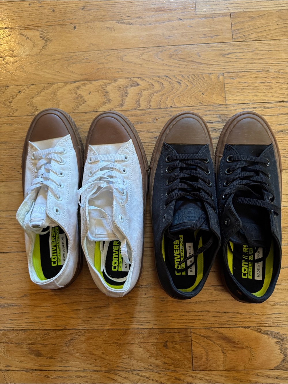 Converse Low-Top Sneakers in White and Black with Brown Toe Caps